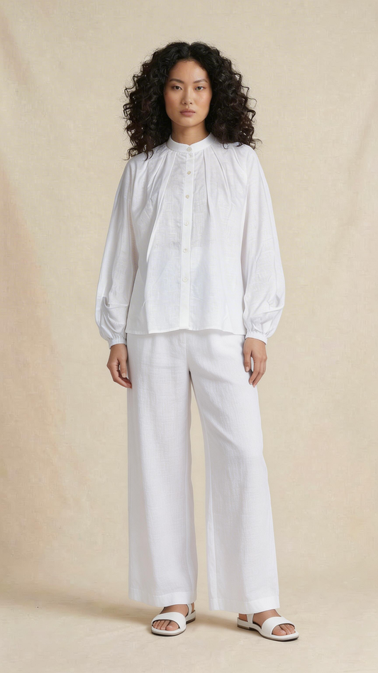 White Relaxed Shirt & Wide-Leg Pants Set