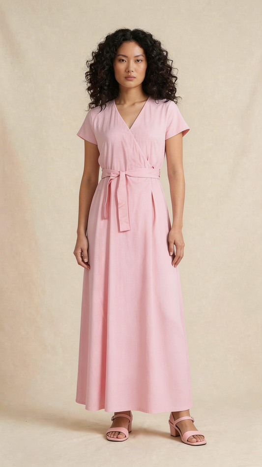 Blush Pink Wrap Midi Dress