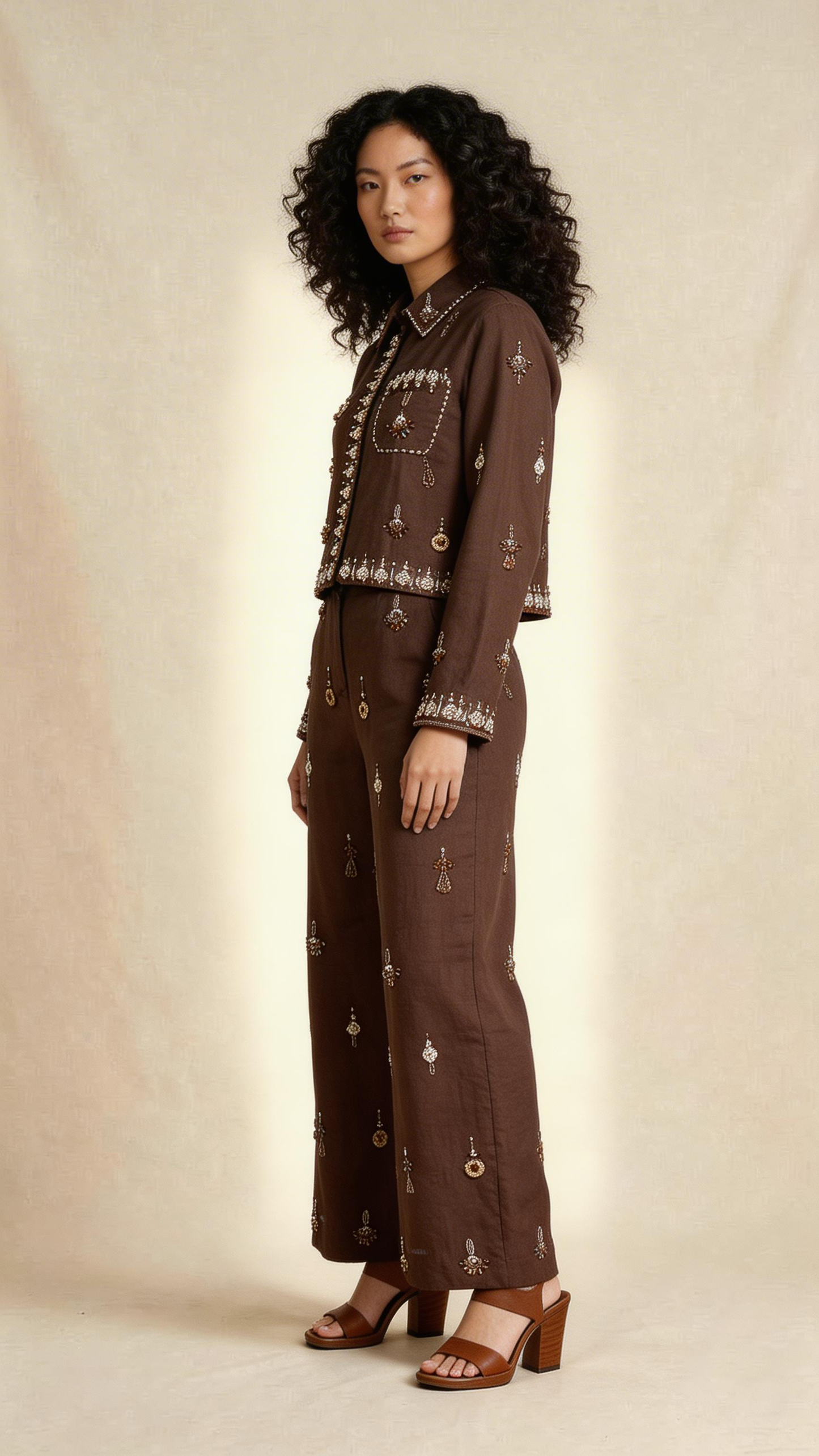 Brown Embroidered Co-ord Set
