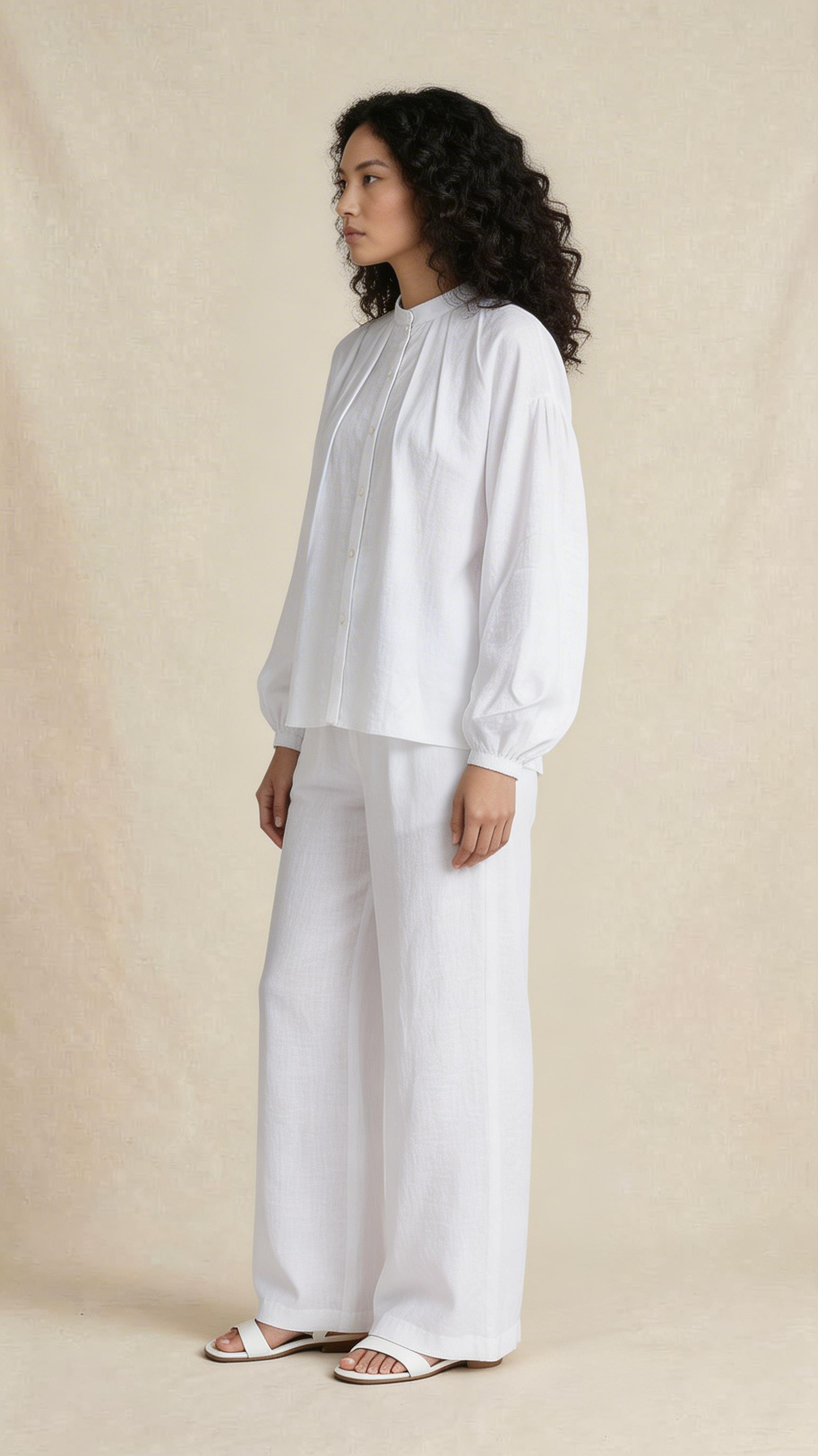 White Relaxed Shirt & Wide-Leg Pants Set