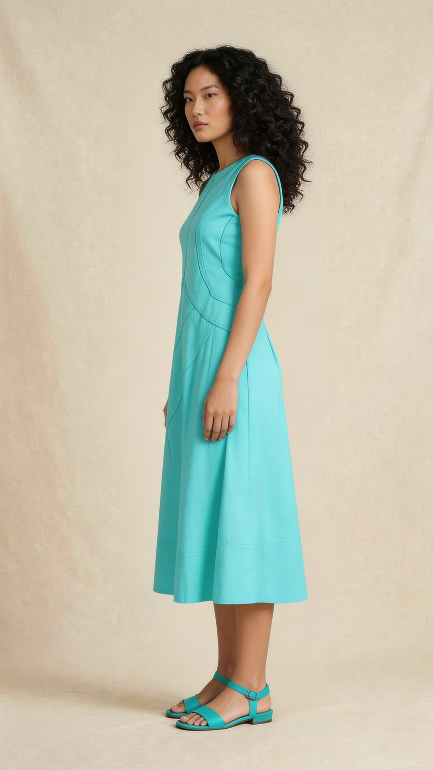 Aqua Sleeveless Panel Midi Dress