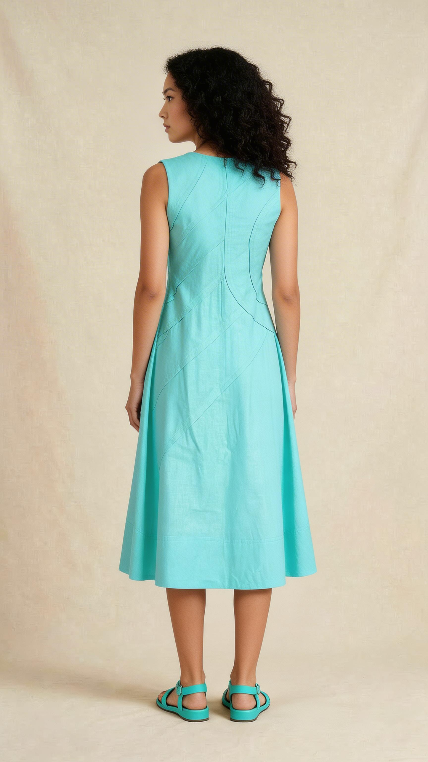 Aqua Sleeveless Panel Midi Dress