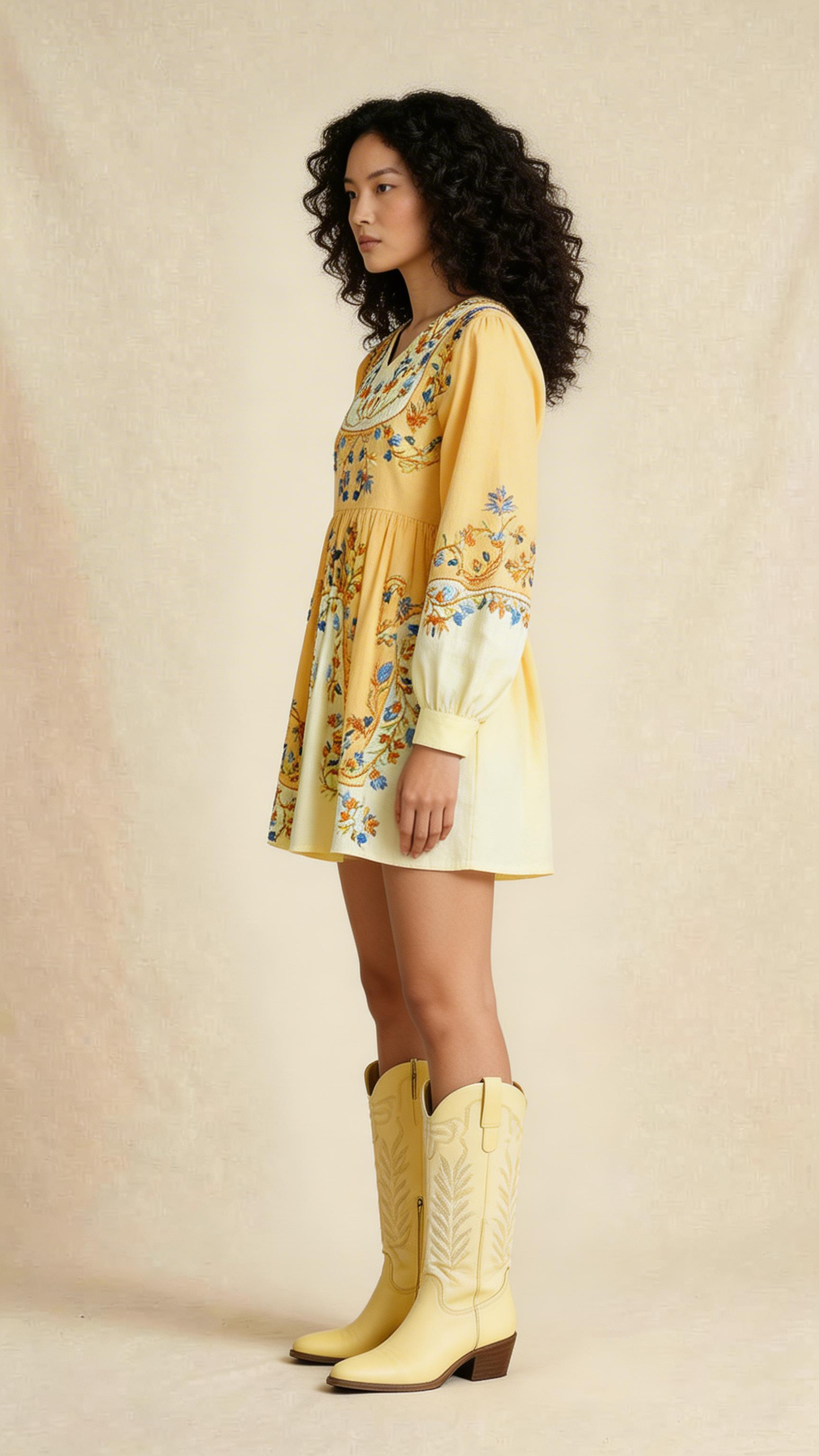 Sunshine Yellow Embroidered Mini Dress