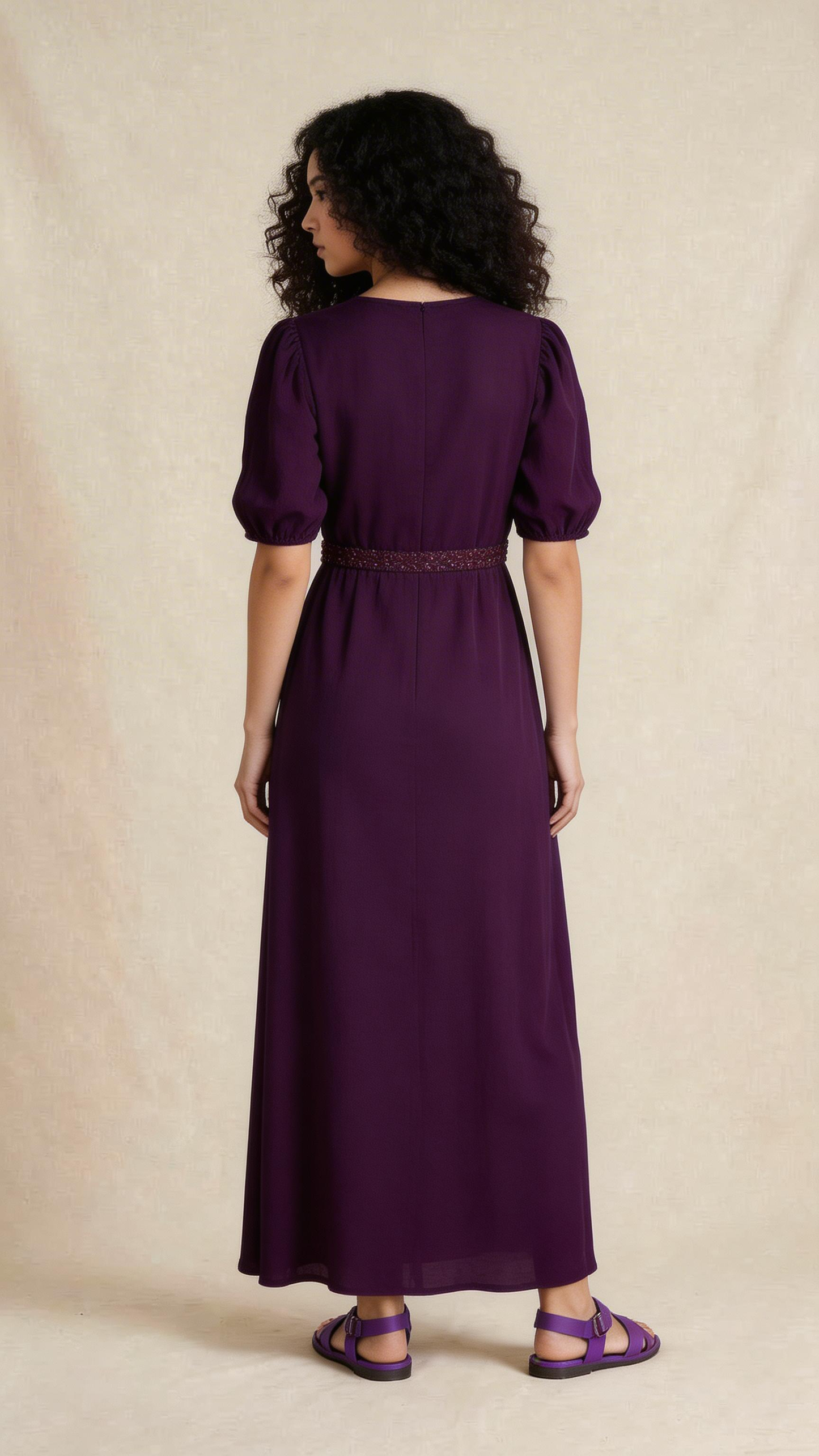 Plum Embroidered Midi Dress