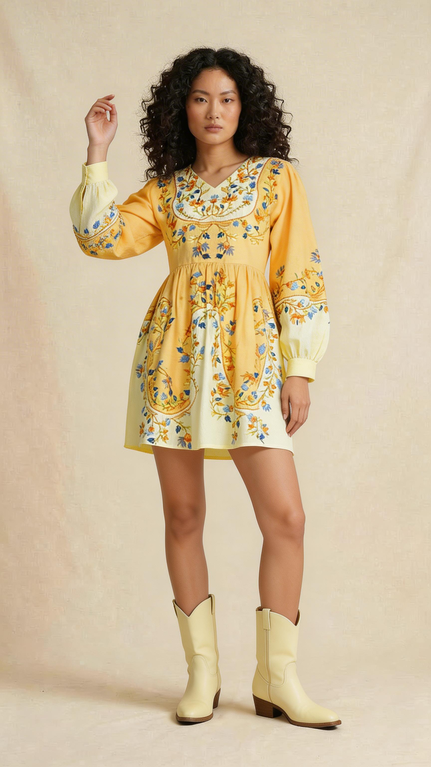 Sunshine Yellow Embroidered Mini Dress