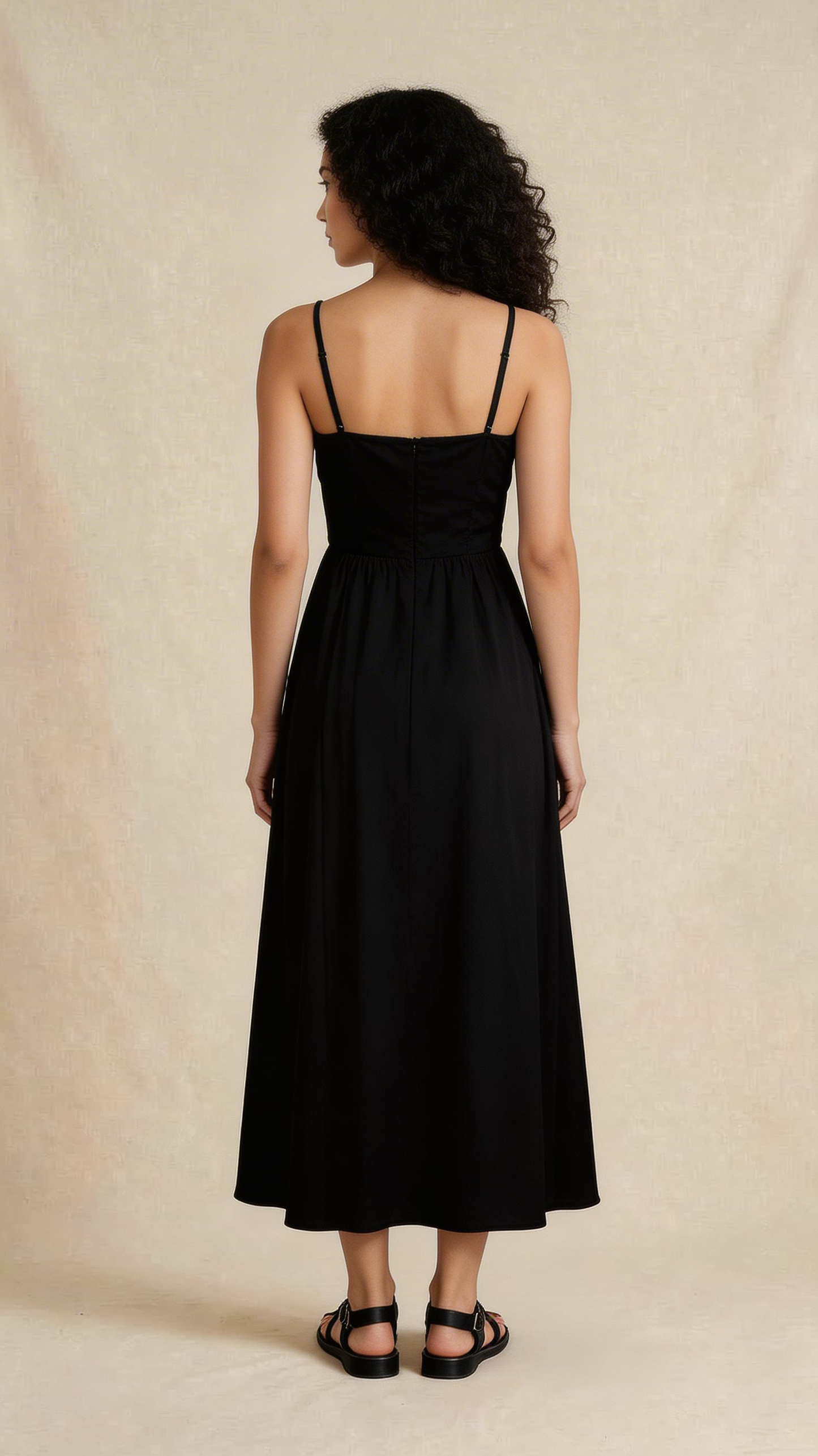 Black Sleeveless Midi Dress