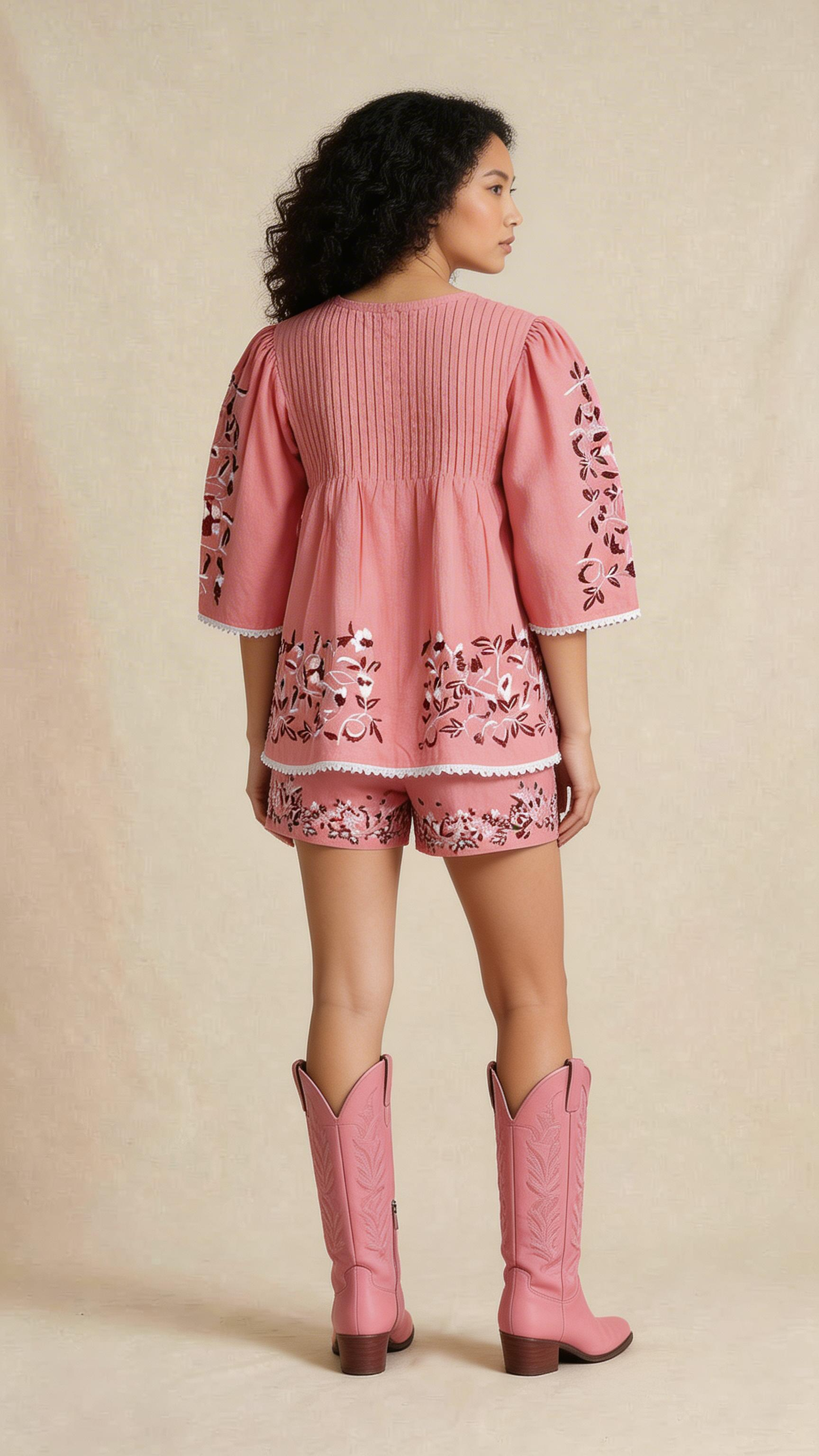 Pink Floral Embroidered Co-ord Set