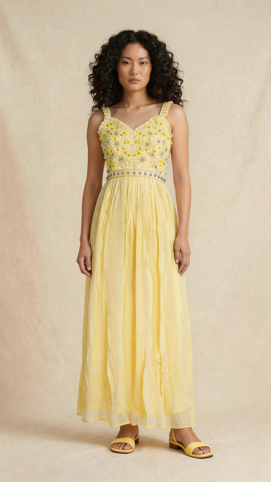 Buttercup Bloom Embellished Evening Gown