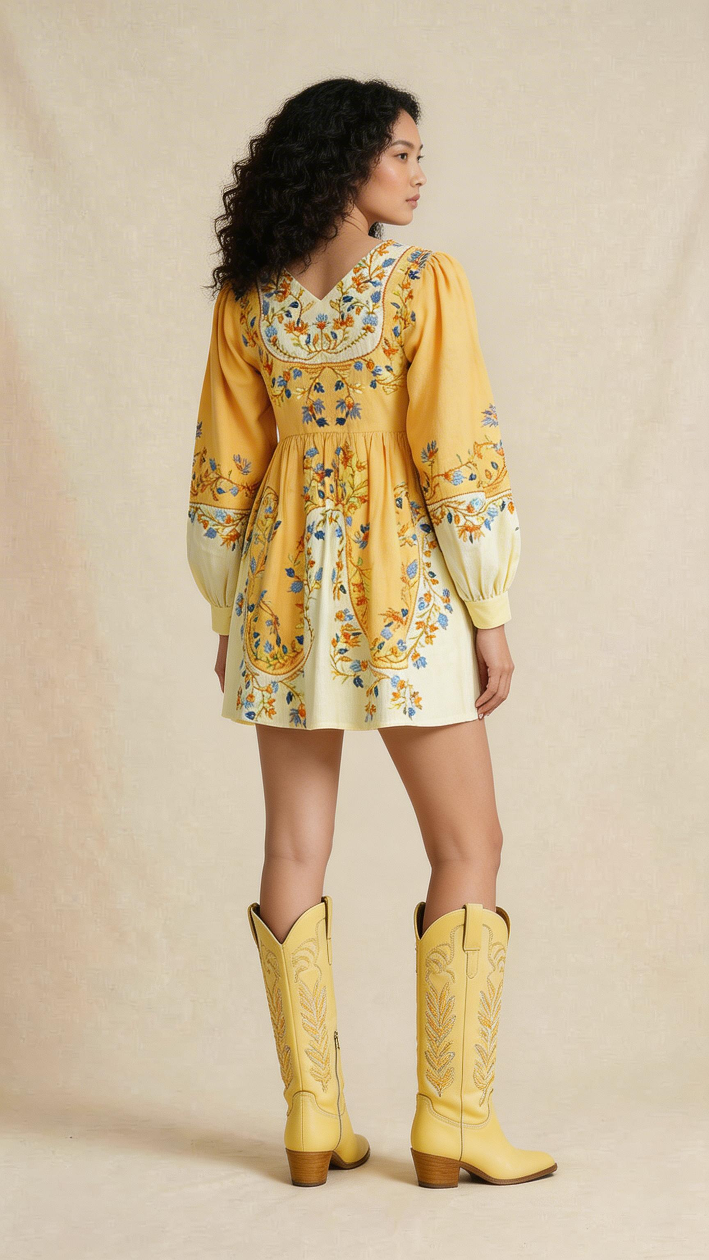 Sunshine Yellow Embroidered Mini Dress