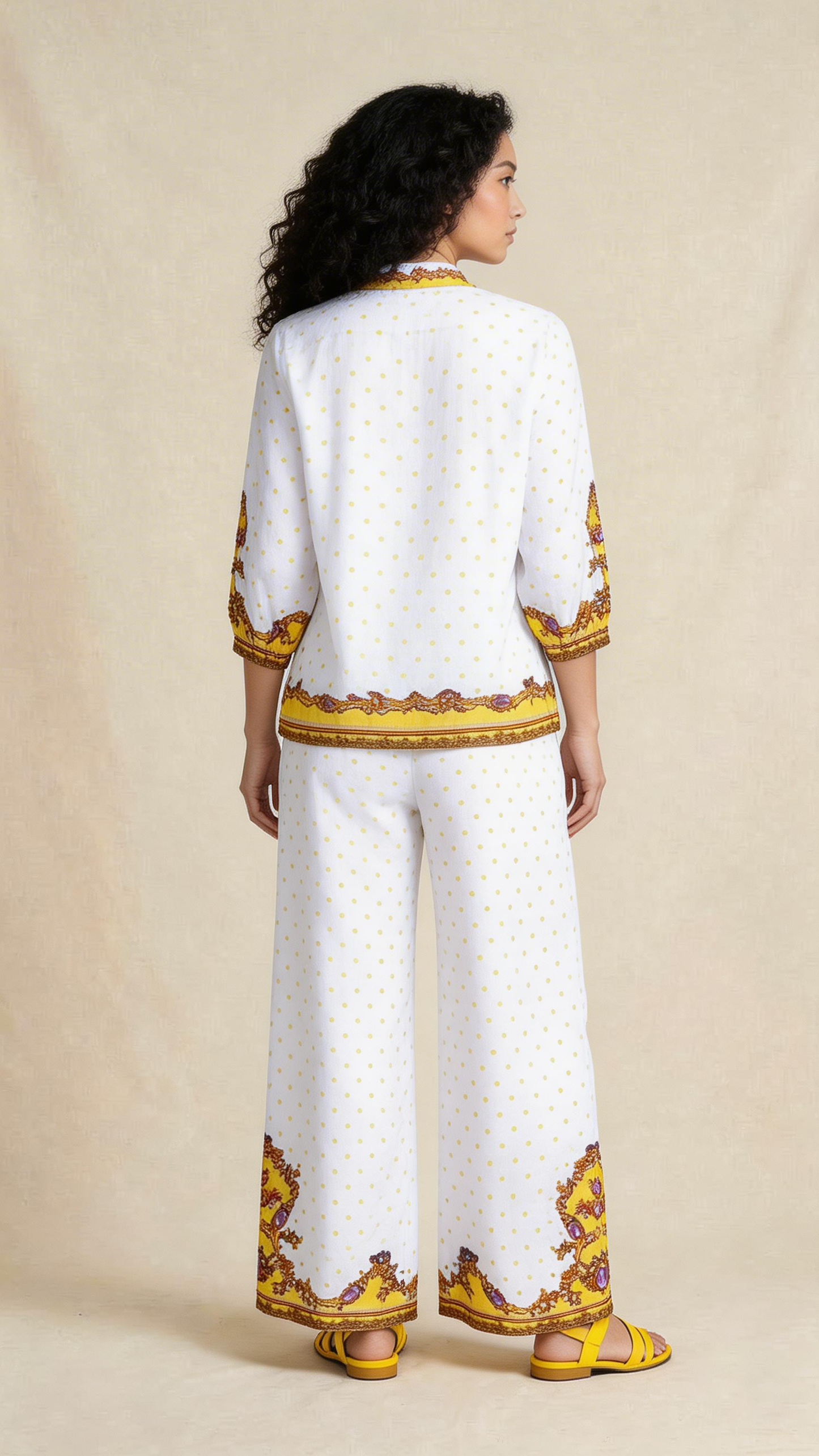 Yellow Jewel Print Shirt & Palazzo Trouser Set