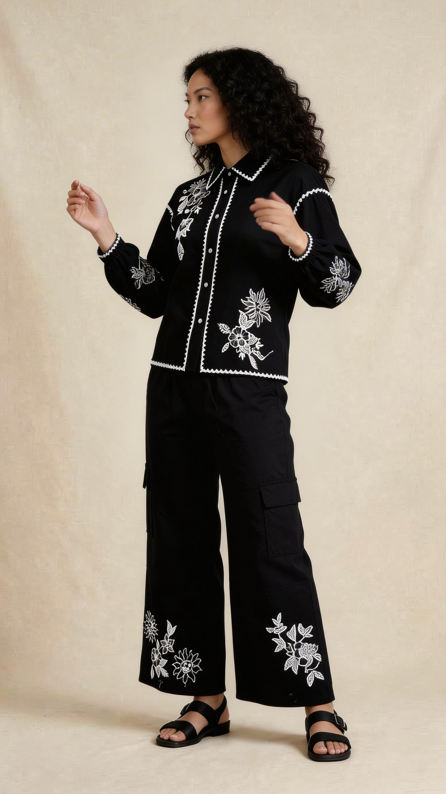 Black Floral Embroidered Co-ord Set