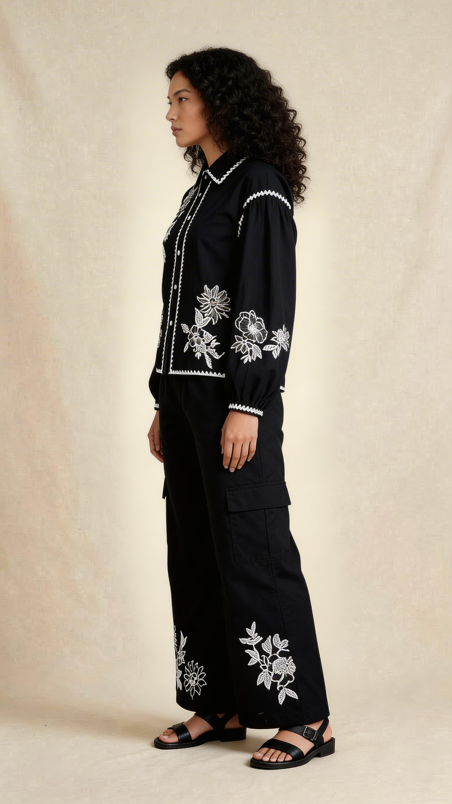 Black Floral Embroidered Co-ord Set