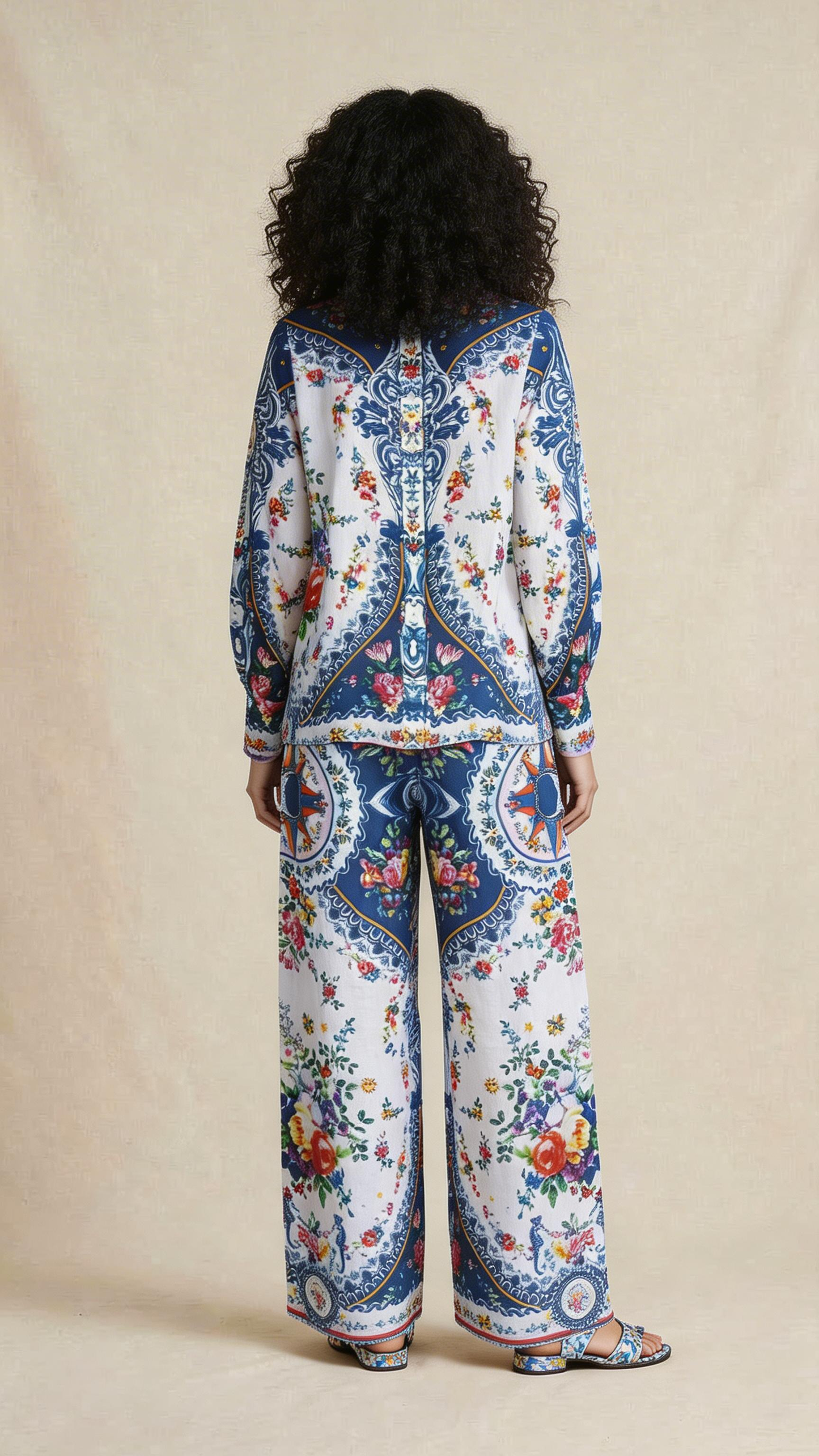 Blue Heritage Floral Shirt & Palazzo Set