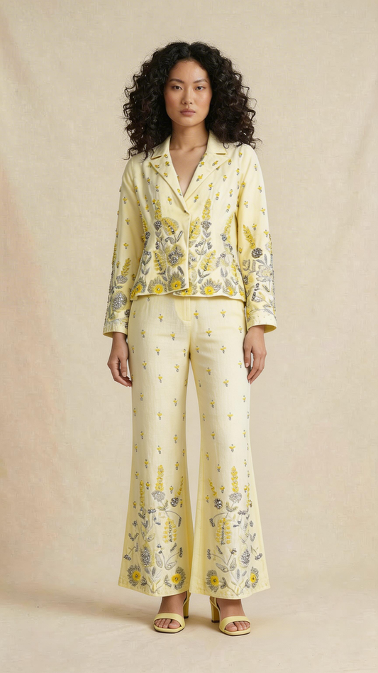 Soft Yellow Embroidered Co-ord Set