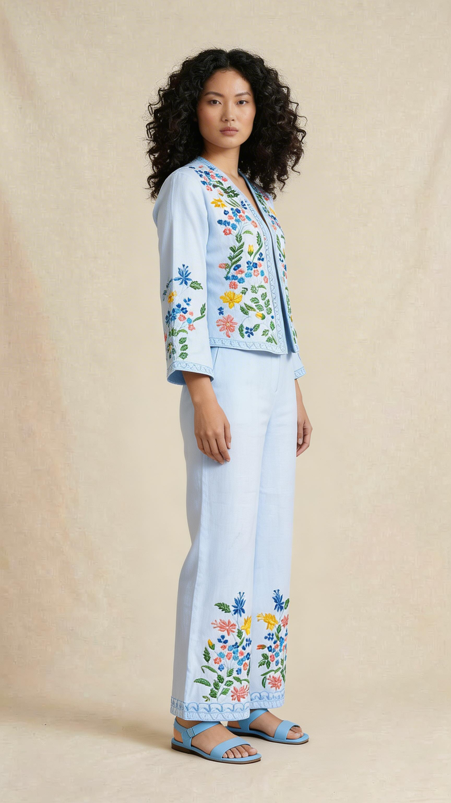 Powder Blue Floral Embroidered Co-ord Set