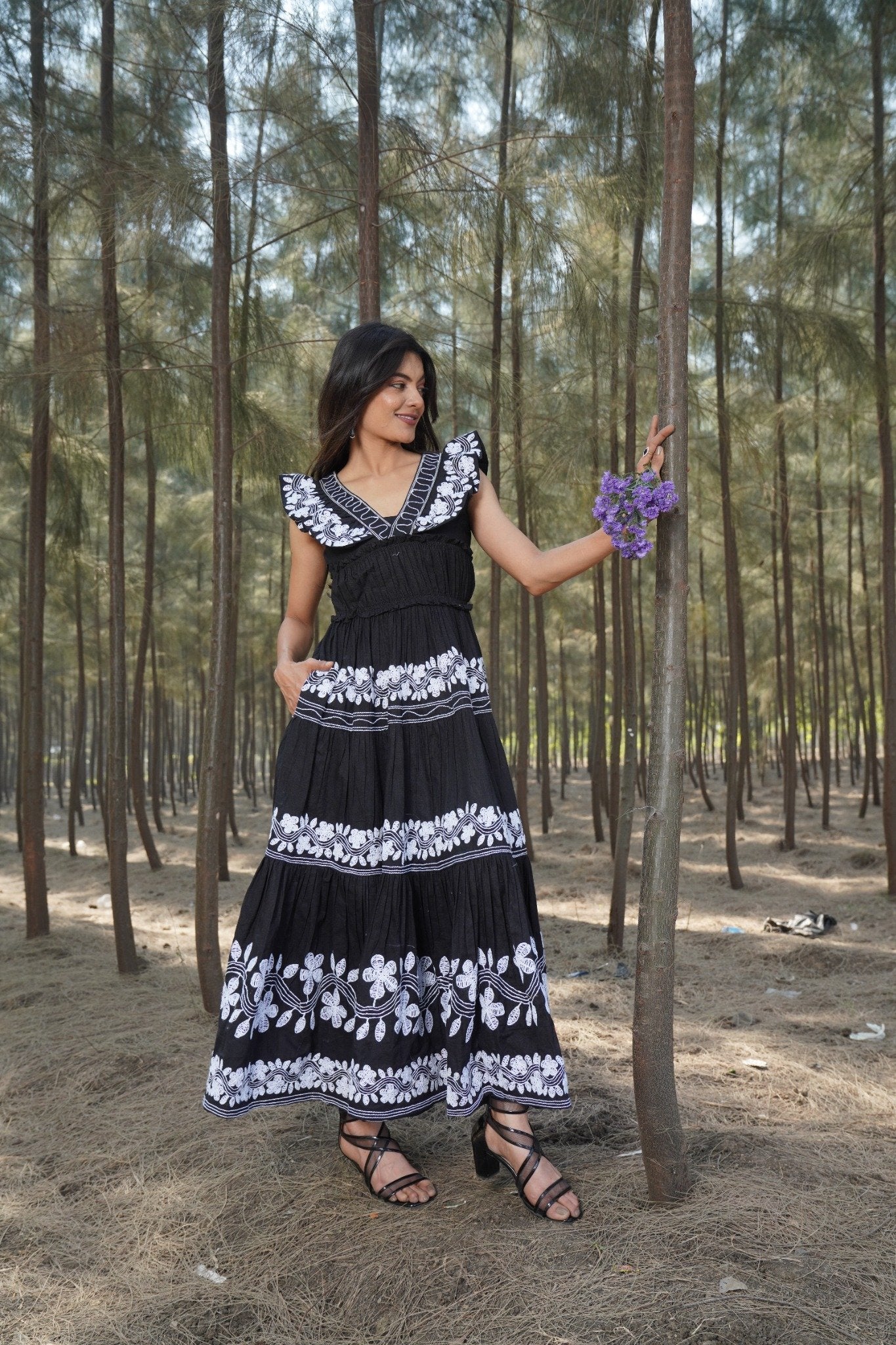 Elegant Black Floral Embroidered Dress