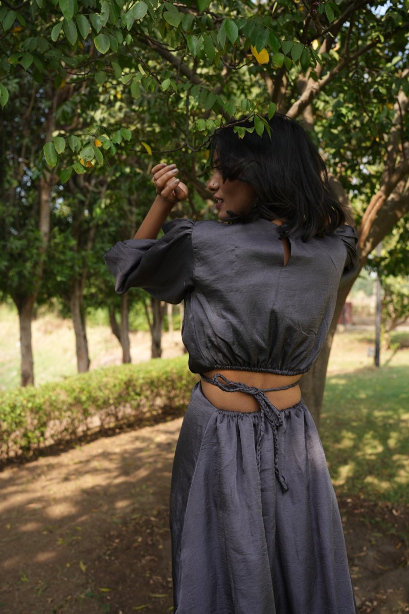 Charcoal Silk Satin Cut-Out Gown