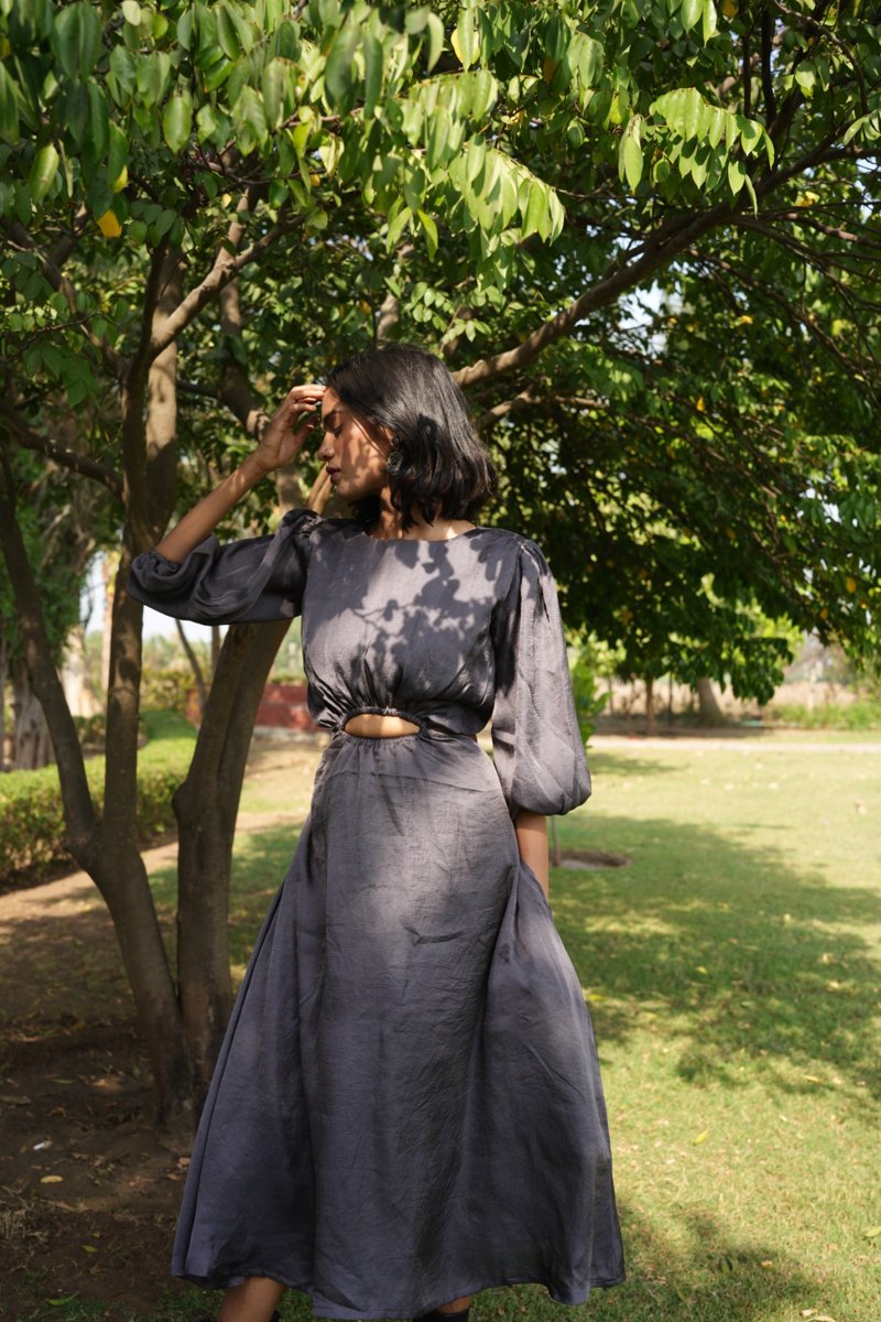 Charcoal Silk Satin Cut-Out Gown