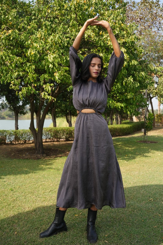 Charcoal Silk Satin Cut-Out Gown